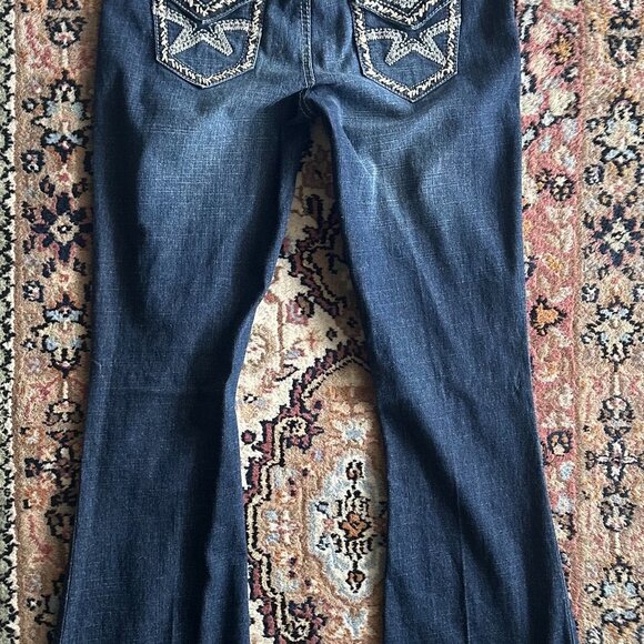 Rewash Women's Denim Dark Wash Embroidery Pockets Bootcut Leg Size 1 - Picture 4 of 16